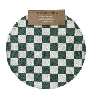 MADISON STUDIO Checkered Cotton Placemats 15in Sage Green & White Set of 4 NEW